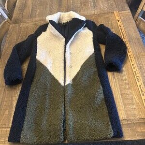 J Crew Jacket Womens Small Green Black Beige Colorblock Sherpa Snap Casual